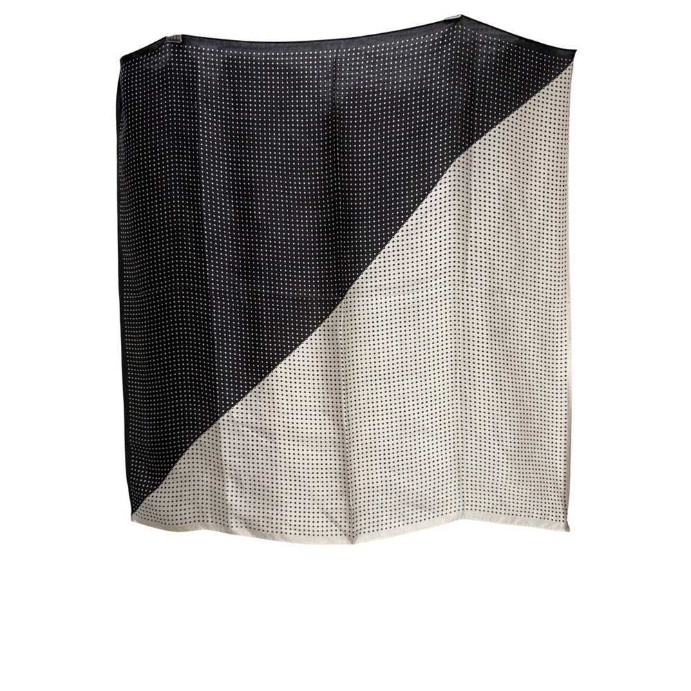 Silk Polka Dot Square Scarf Black White Excellent Two-Tone Diagonal 21" OS